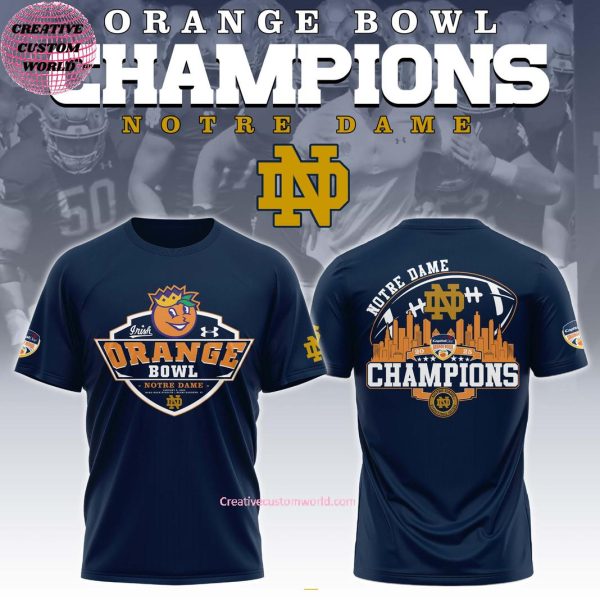 Notre Dame Football Orange Bowl Champions 2025 Navy Limited 3D T-Shirt