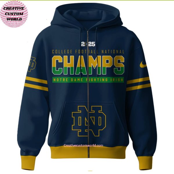 College Football National Champions Notre Dame Fighting Irish 2025 Zipper Hoodie